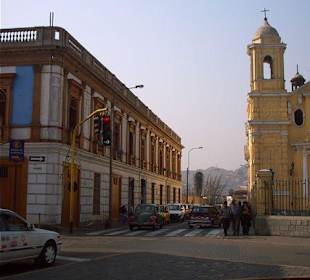 Towers of the church with street