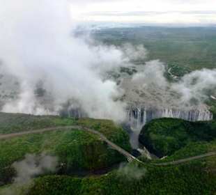 Helicopter view of the Victoria Falls