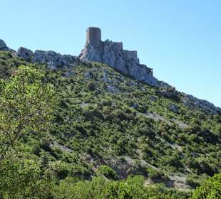 Blick auf die Burg Quéribus vom Parkplatz