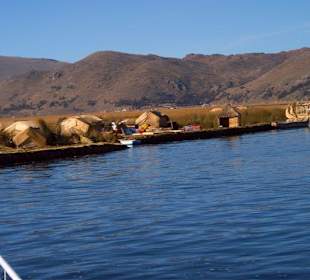 Houses on floating islands at Lake Titicaca