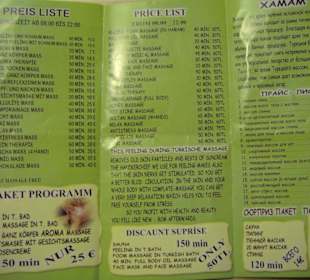 Preisliste Kumköy Wellness Center