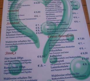 Auszug aus der Speisekarte