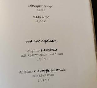 Speisekarte Stand: 09/2023