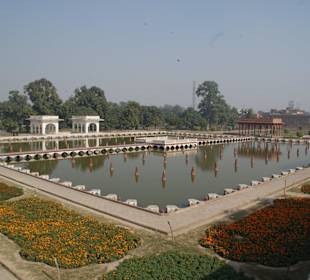 Zentrales Wasserbecken im Garten