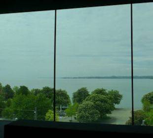 Blick durch das Panoramafenster zum Bodensee usw.