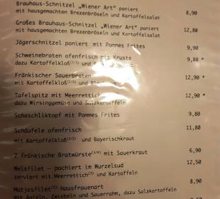 Auszug Speisekarte