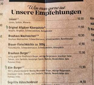 Reduzierte Speisen- und Getränkekarte