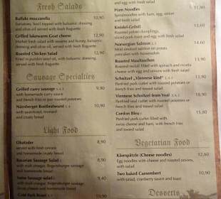 Speisekarte Englisch
