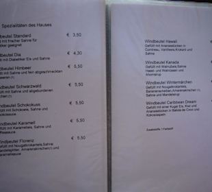 Auszug aus der Speisekarte