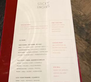 Auszug aus Speisekarte