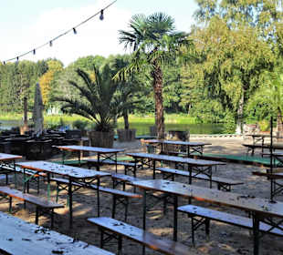 Herbstlicher Biergarten im Park
