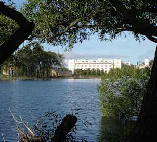 Olgasee mit Apartmentgebäude und Feuerwehrhaus