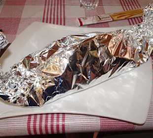 Penne mit Meeresfrüchten im Ofen gegart