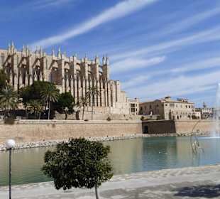 Kathedrale La Seu vom Parc de la Mar gesehen