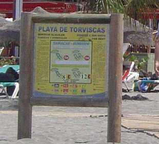 Preisliste der Liegen - Playa de Torviscas