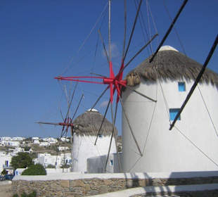 Die Windmühlen von Mykonos ganz nah ...