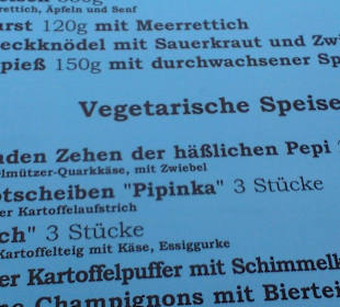 Originelle Übersetzung der Menu-Karte