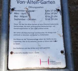 Die Öffnungszeiten des Von-Alten-Gartens