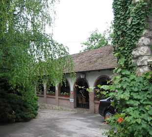 Hotel entrance with garden