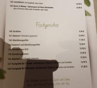 Auszug Speisekarte