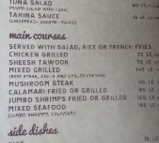 Teil der Getränke- Speisekarte 