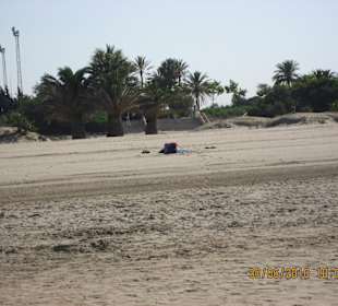 Blick vom Strand zur Promenade bei Ebbe