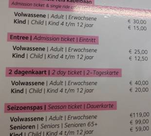 Die Preisliste am Eingang