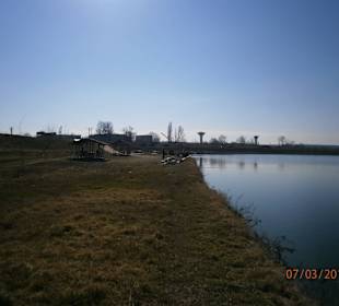 Anglers line up on one shore