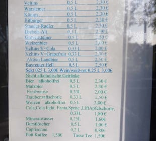 Auszug Getränkekarte