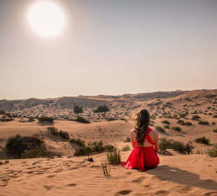 Fotoshooting in der Wüste zum Sonnenuntergang