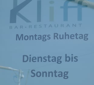 Öffnungszeiten Restaurant & Bar Kliff, Sahlenburg