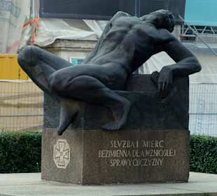 Pomnik przed budynkiem Zachęty (Peowiak - P.O.W.)