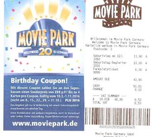 Birthday Coupon + Beleg mit tatsächl. Kosten