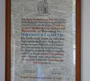 Übergabe-Urkunde der Max-Emanuel-Kapelle