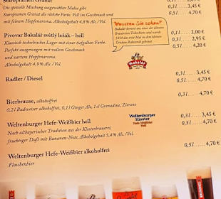 Auszug aus der Speisekarte