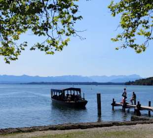 Steg mit Boot zur Abfahrt auf die Roseninsel