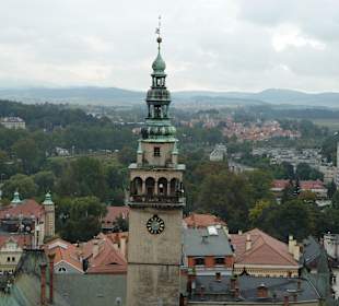 Blick  von der Festung auf Glatz mit Rathaus