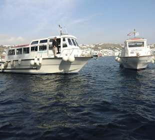 Tenderboote vor Mykonos