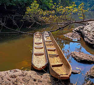 Piroge auf dem Fluss Dja