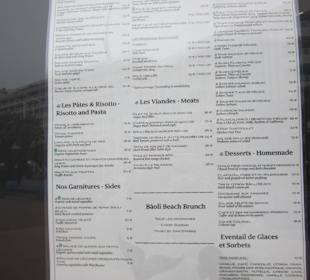 Speisenangebot Strandrestaurant