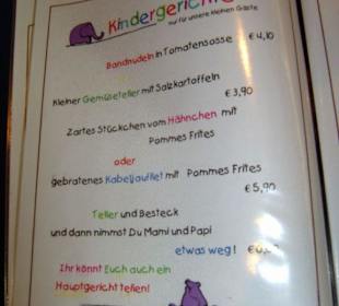 Die Speisekarte zum Hotel-Restaurant