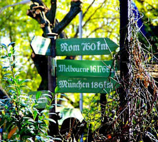 Wegweiser im Biergarten