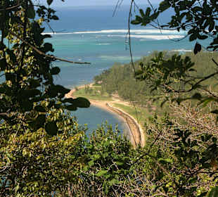 Blick vom Morne Brabant zum Hotel (Bildmitte in den Bäumen)