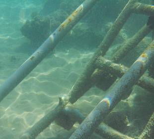 Alte Verankerung im Meer, im Badebereich