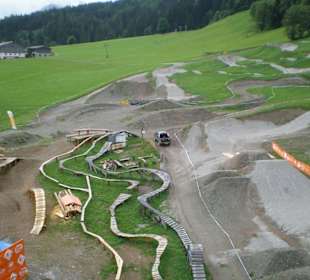 Blick von der Gondel auf den Bikepark