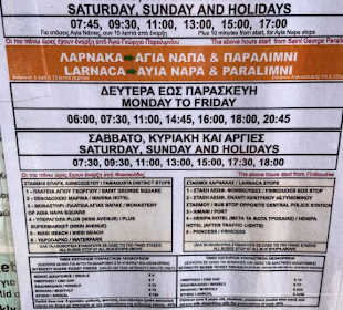 Busfahrplan von Larnaka nach Nissi Beach/Ayia Napa