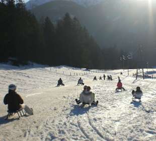Lustige Rodelpartie bei Tag und bei Nacht