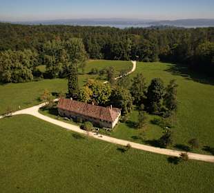 Luftaufnahme. Im Hintergrund die Insel Mainau