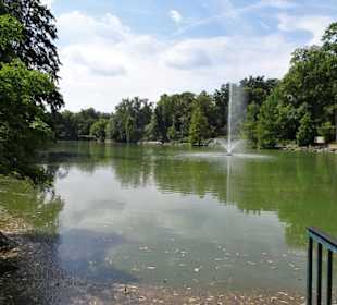Blick über den Röhrensee mit Fontäne