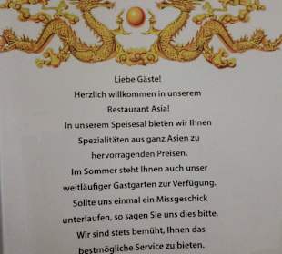 Begleitschreiben in Speisekarte